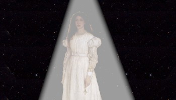 Image: "Visualization to Bring Awareness to the Space-Time Continuum," adapted and compiled by Alice B. Clagett, 8 July 2016, CC BY-SA 4.0 ... DESCRIPTION: Three-quarters view of a standing woman with long, brown hair, and wearing a long, white, long-sleeved dress. The woman is standing in a cone of white light that begins three feet above her head. Above the tip of the cone is a short arrow pointing downwards. Above the arrow are the words: '10th Chakra: A Brilliant White Point of Pure Awareness and Pure Joy'. The background of the image is a black sky with pinprick lights representing stars in it. Beneath the woman's feet are the words: 'Milky Way ... Spinning Disk of Diamond Crystalline Light and Love ... CREDITS: The woman in the image is adapted from James Whistler's painting "Symphony in White No 1Â (The White Girl)," fromÂ https://commons.wikimedia.org/wiki/File:Whistler_James_Symphony_in_White_no_1_(The_White_Girl)_1862.jpg ... public domain. The white arrow above the White Girl's head is adapted fromÂ an icon from the GNOME-icon-theme, byÂ GNOME icon artists, fromÂ https://commons.wikimedia.org/wiki/File:White_arrow.svg ...Â Creative Commons Attribution-Share Alike 3.0 Unported license.Â Imagine that the galaxy beneath the woman is our Milky Way ... though in truth the particular galaxy shown is spiral galaxy ESO 121-6, author ESA/Hubble & NASA ... from https://commons.wikimedia.org/wiki/File:A_side-on_spiral_streak.jpg ... public domain
